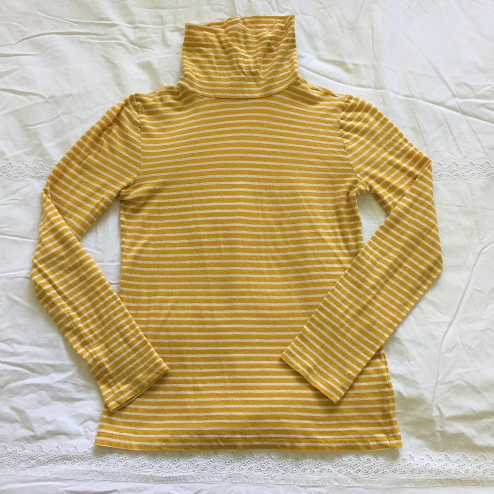J. Crew Striped Tissue Tee Turtleneck Long Sleeve Top Stretch Size S Yellow